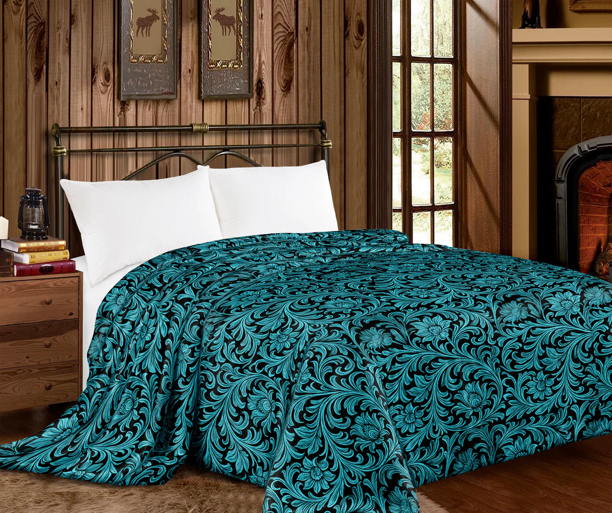 Turquoise Tooled Leather Super Plush King Blanket