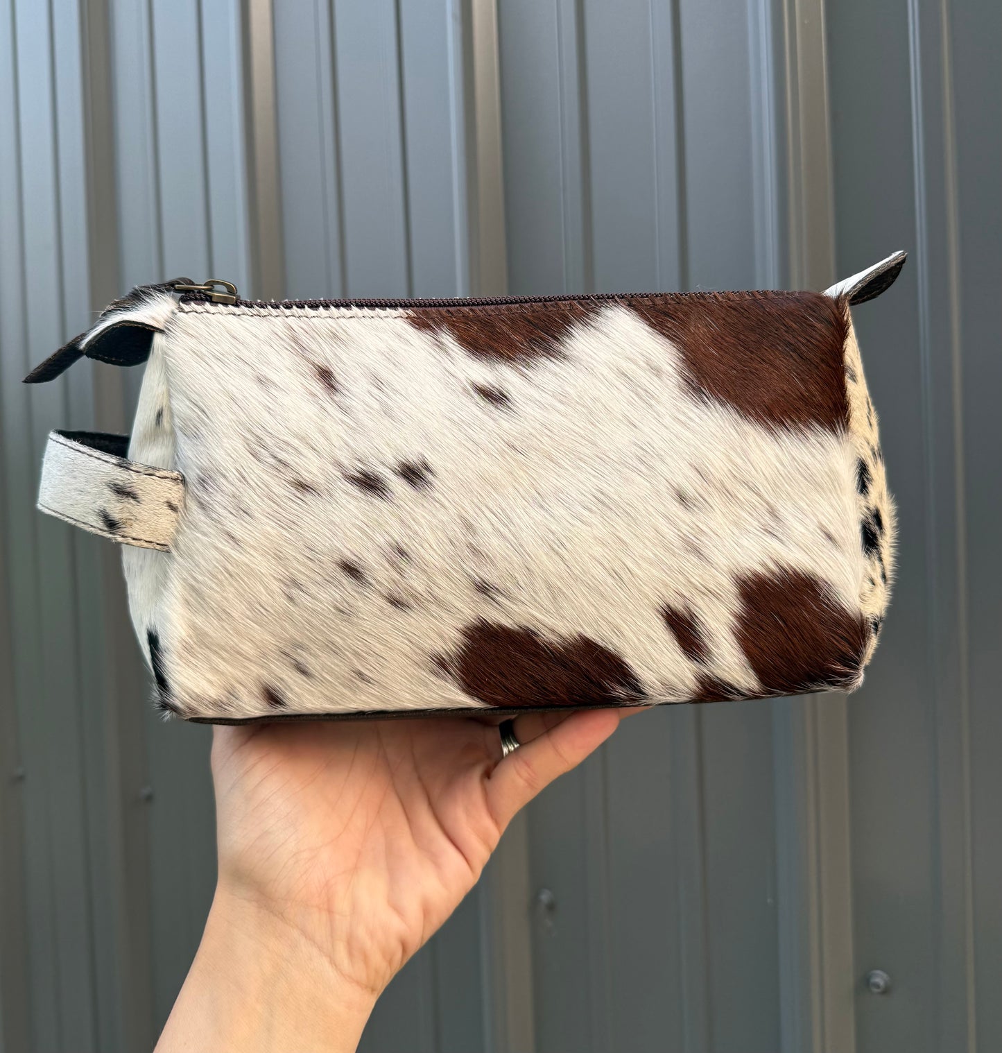 Dark Brown Cowhide Makeup Cosmetic Bag