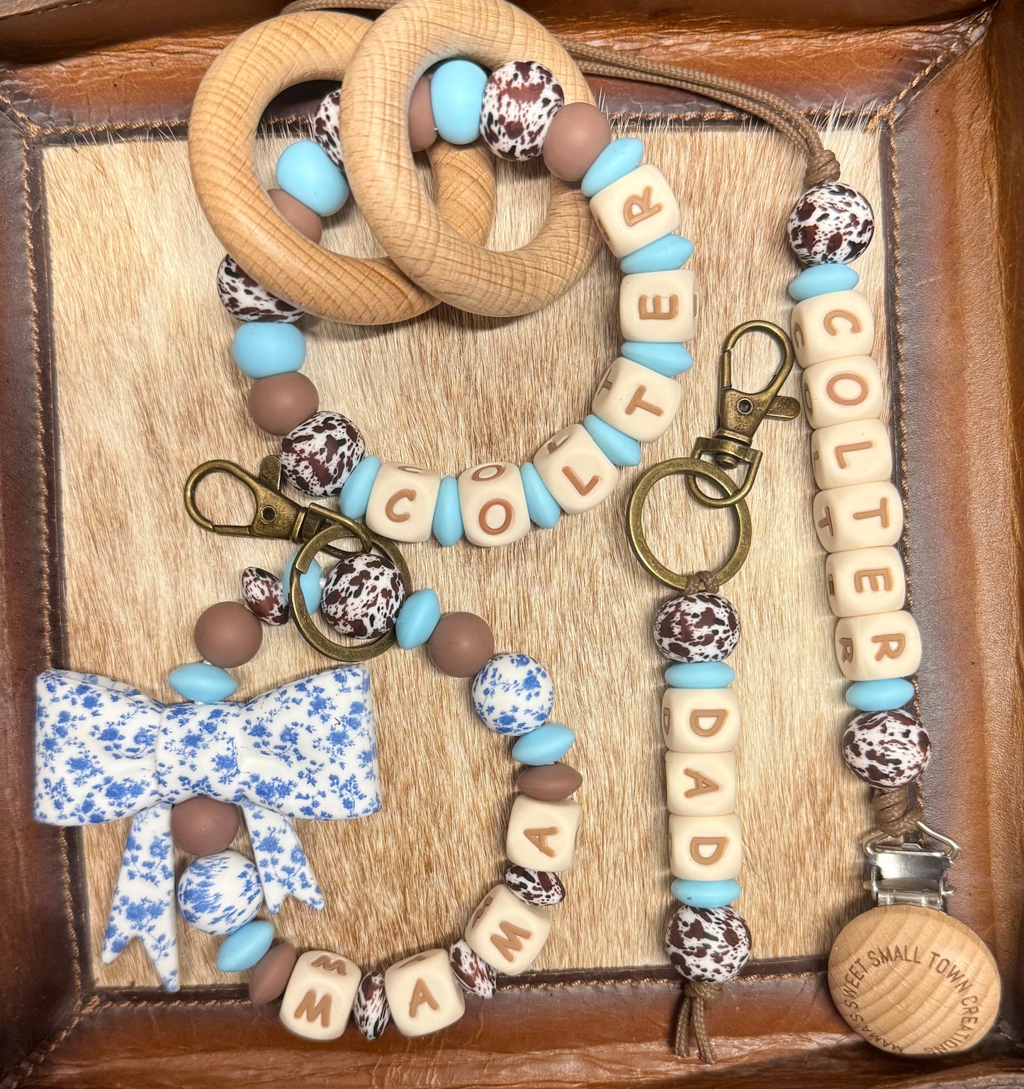 Family Brown Cowhide Blue Floral