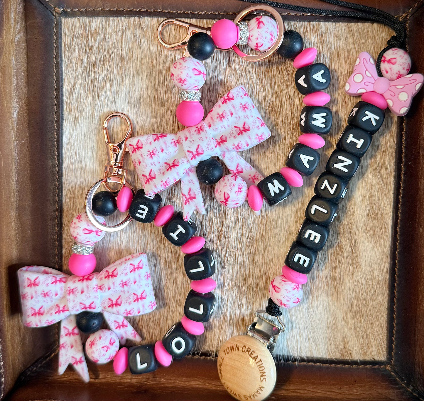 Pink Ribbon Bow Black Letters Mama & Me Custom Name