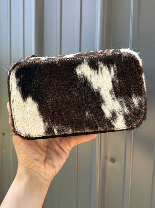 Dark Brown Spotted Cowhide Rectangle Jewelry Zipper Box