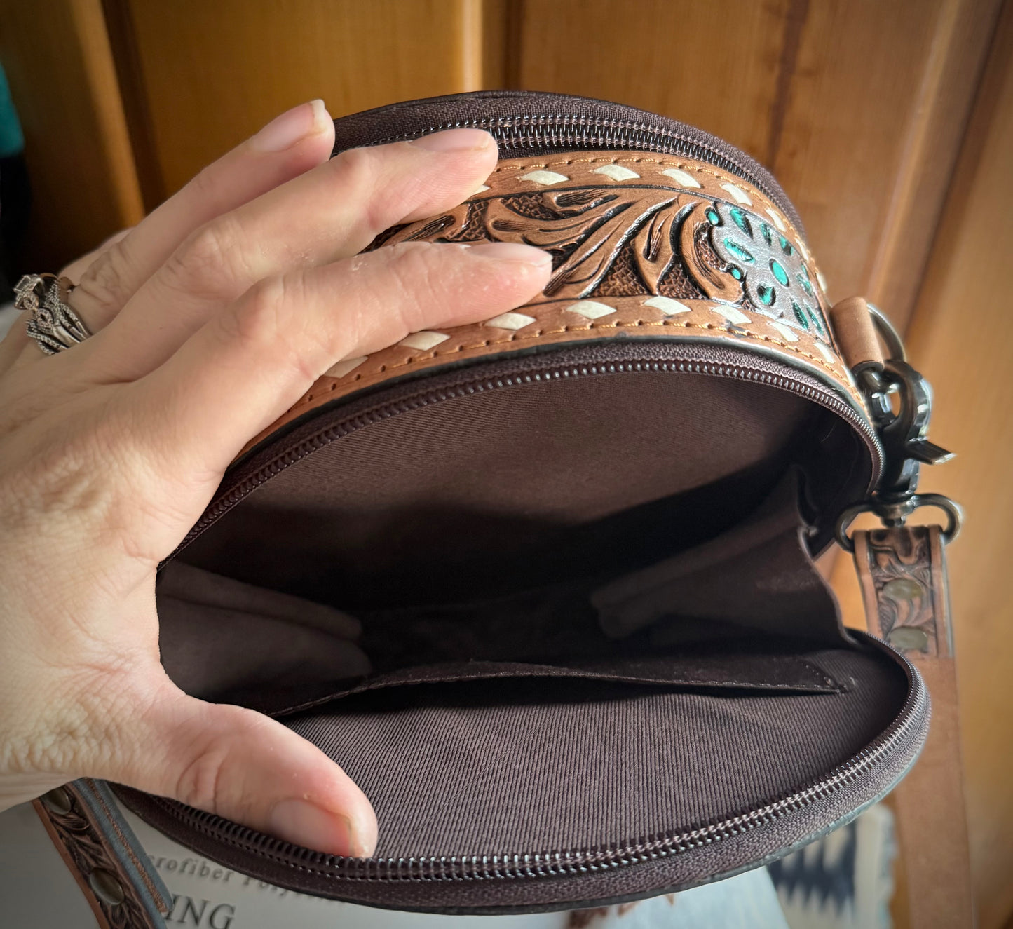 Tooled Leather and Canteen Crossbody Purse