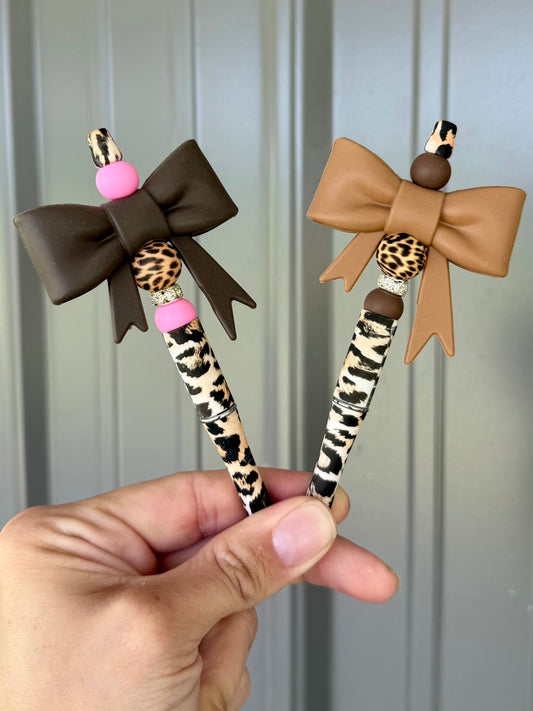 Brown Cheetah Big Bow Pen