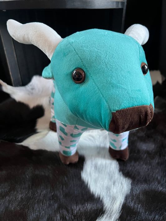 Turquoise and Cow Print long Horn Plushie