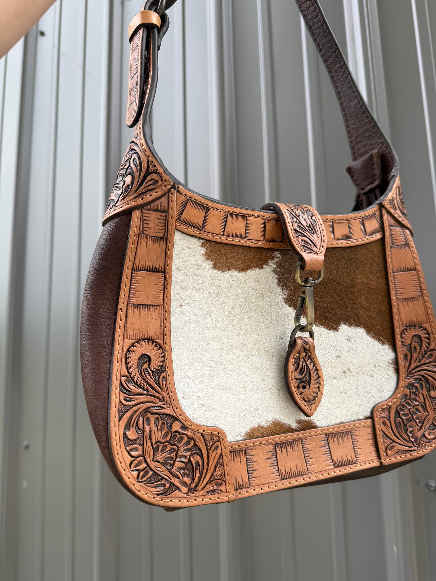 Tooled Genuine Brown Cowhide Purse