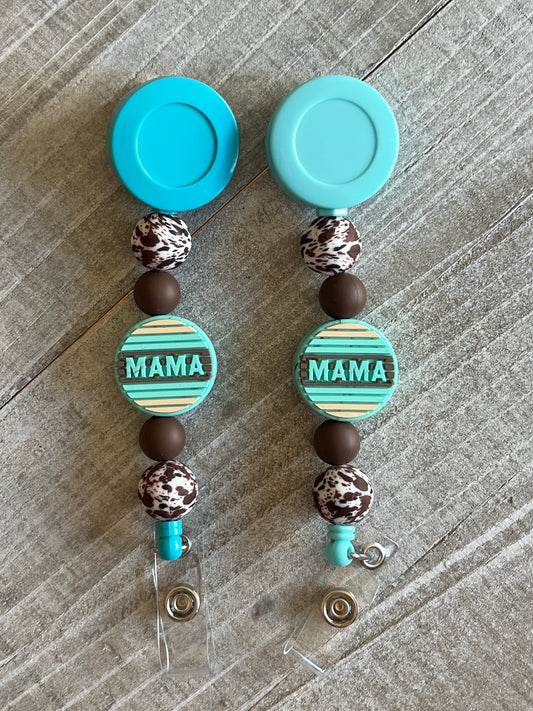 Neutral Serape Mama Turquoise Badge Reel