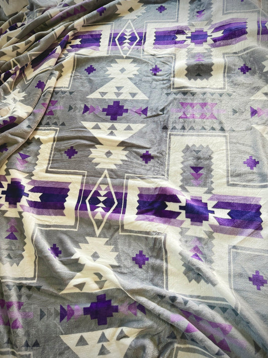 Purple Gray Aztec Super Plush Blanket
