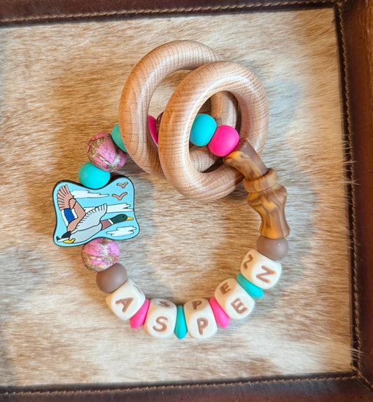 Pink /Turquoise Pink Camo Duck Call and Mallard Teether Rattle