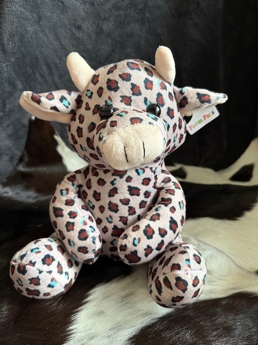 Beige Cheetah with Turquoise Sitting Cow Plushie