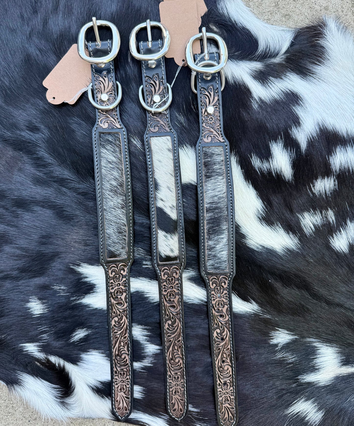 Genuine Tooled Leather & Cowhide Dog Collar