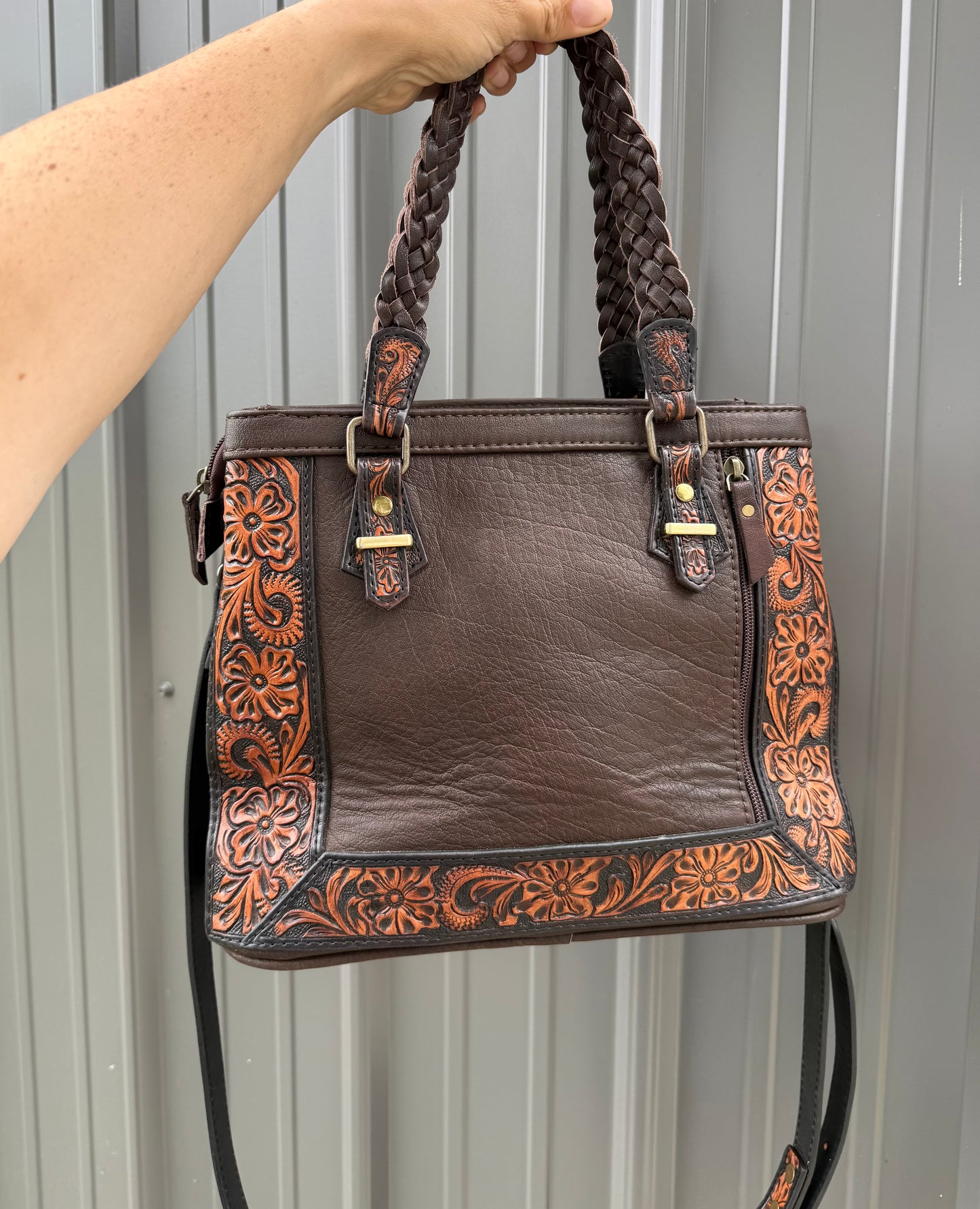 Tooled Genuine Cowhide Purse with Crossbody