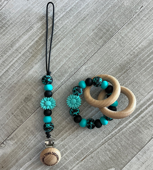 Turquoise Cowhide Teether Set