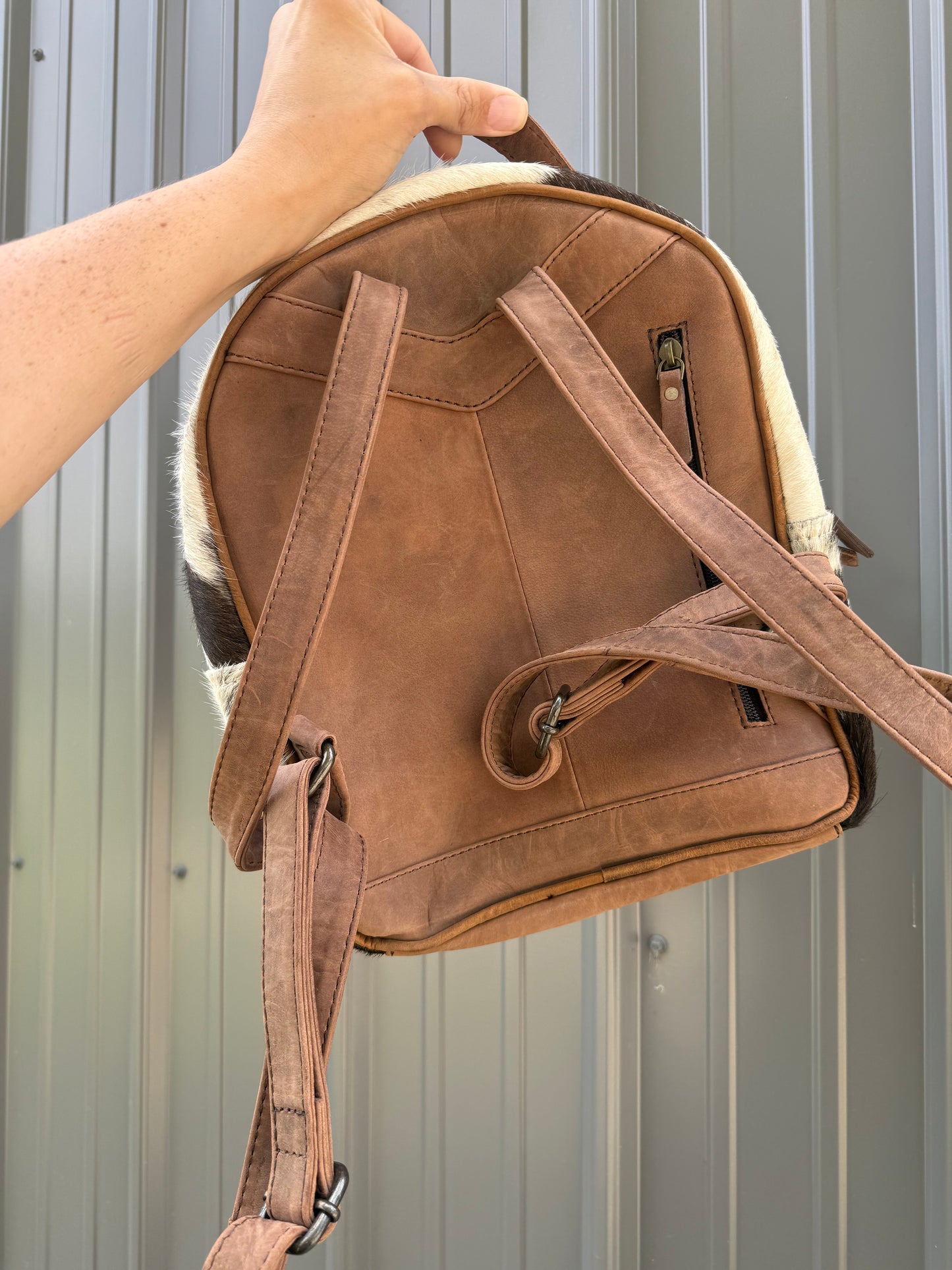 Genuine Tooled Leather Cowhide Mini Backpack