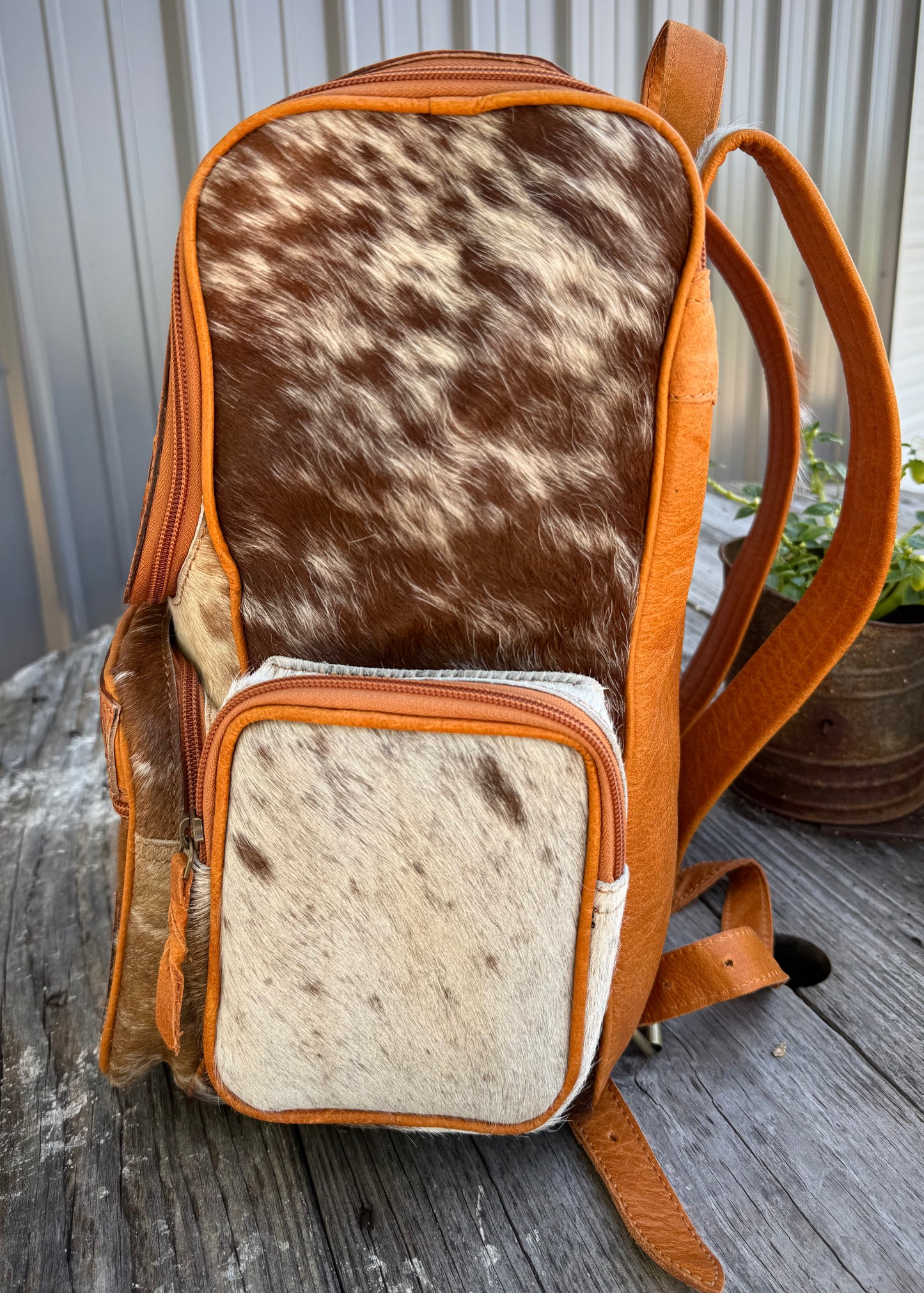Sunflower Highland Cow Tooled Leather Brown Cowhide Backpack / Diaper Bag