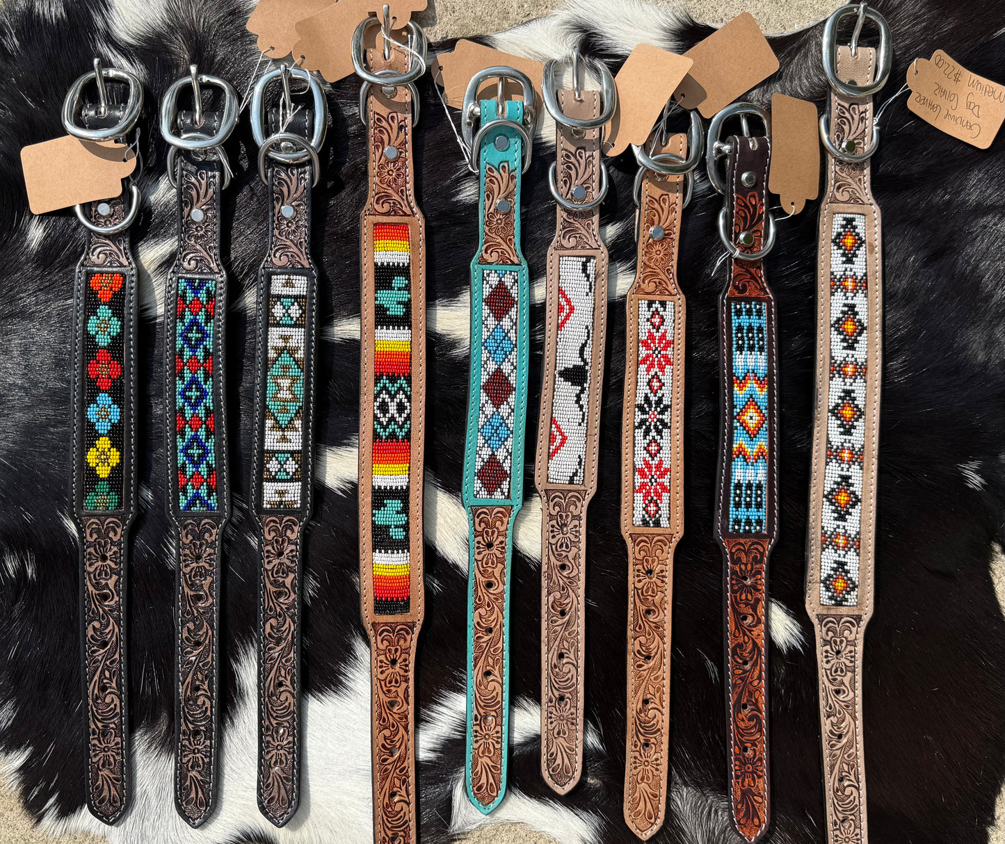 Western Genuine Leather Beaded Dog Collar