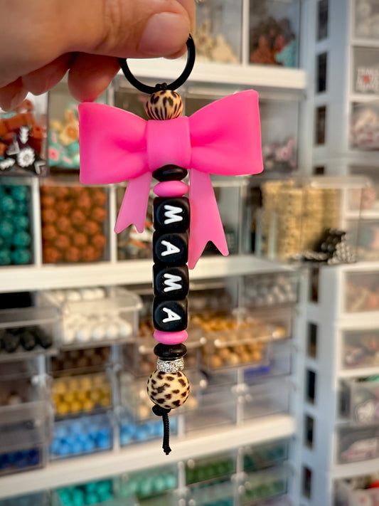 Pink Bow Cheetah Mama Keychain