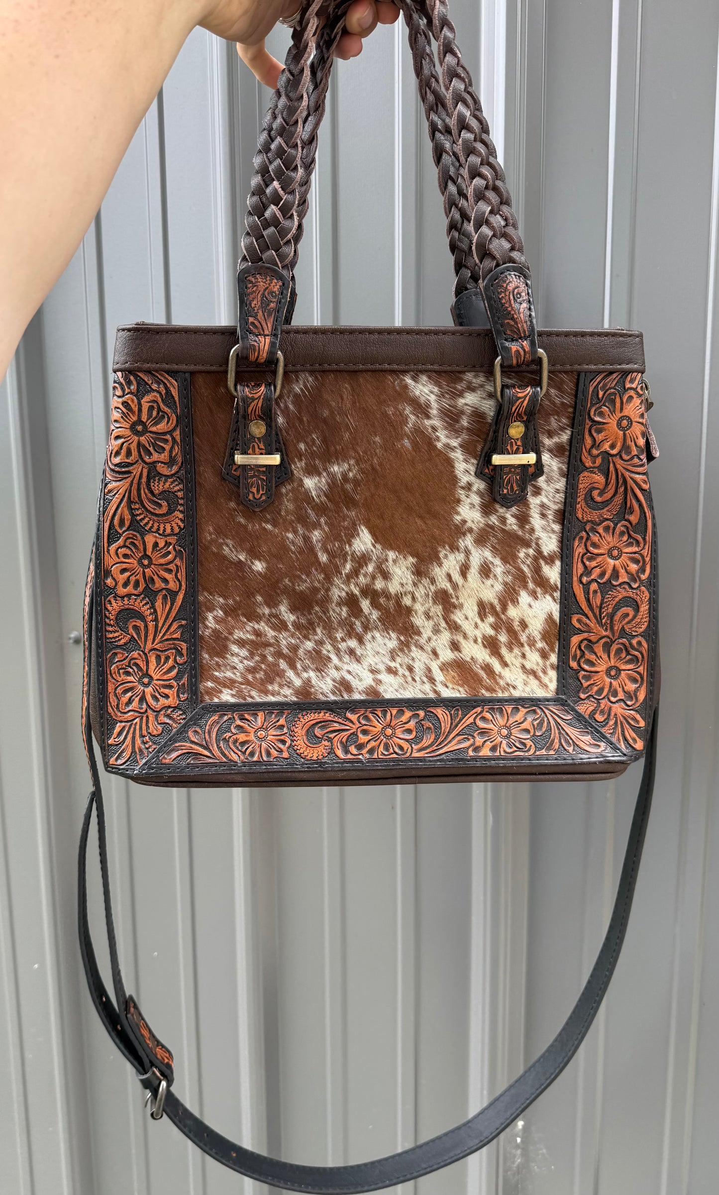 Tooled Genuine Cowhide Purse with Crossbody