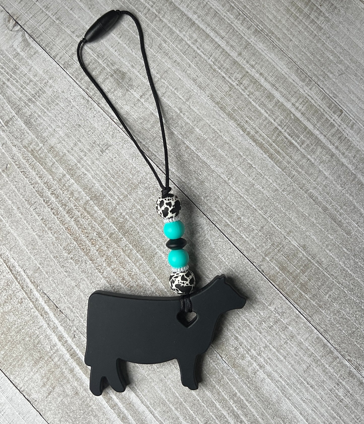 Black Cow Turquoise Cowhide Car Dangle