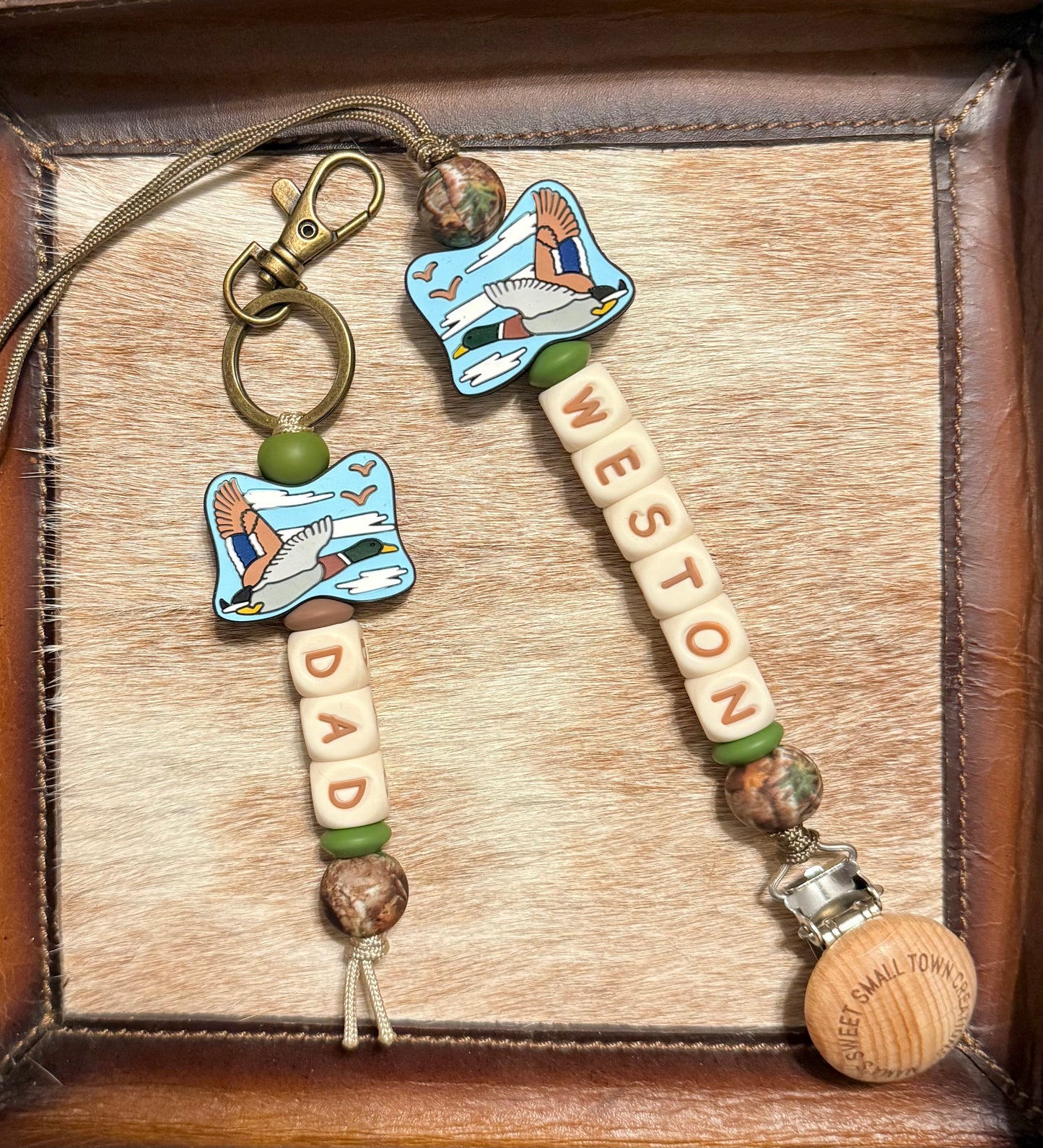 Custom Name Mallard Duck Pacifier Holder and Keychain