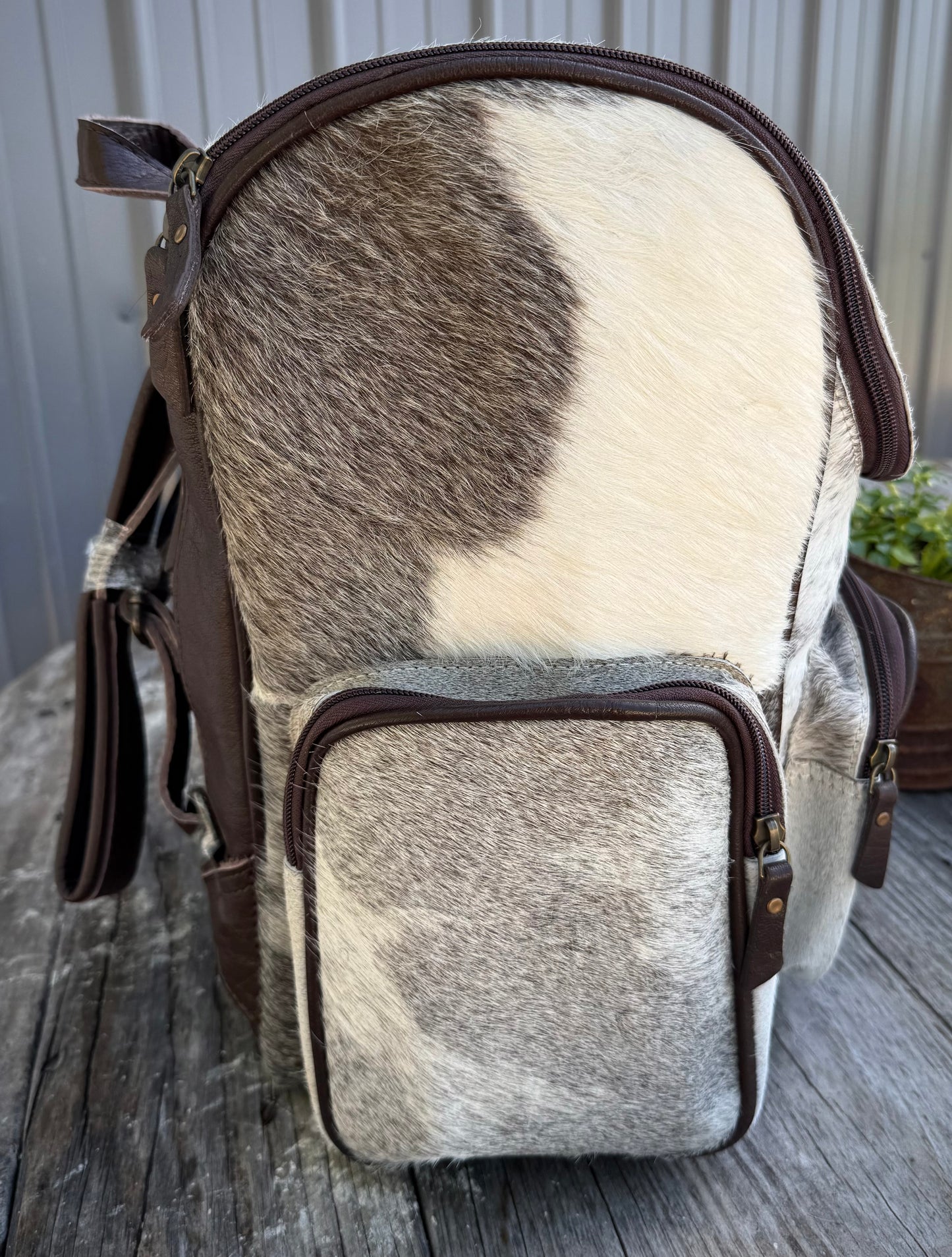 Spotted Gray Cowhide Backpack / Diaper Bag