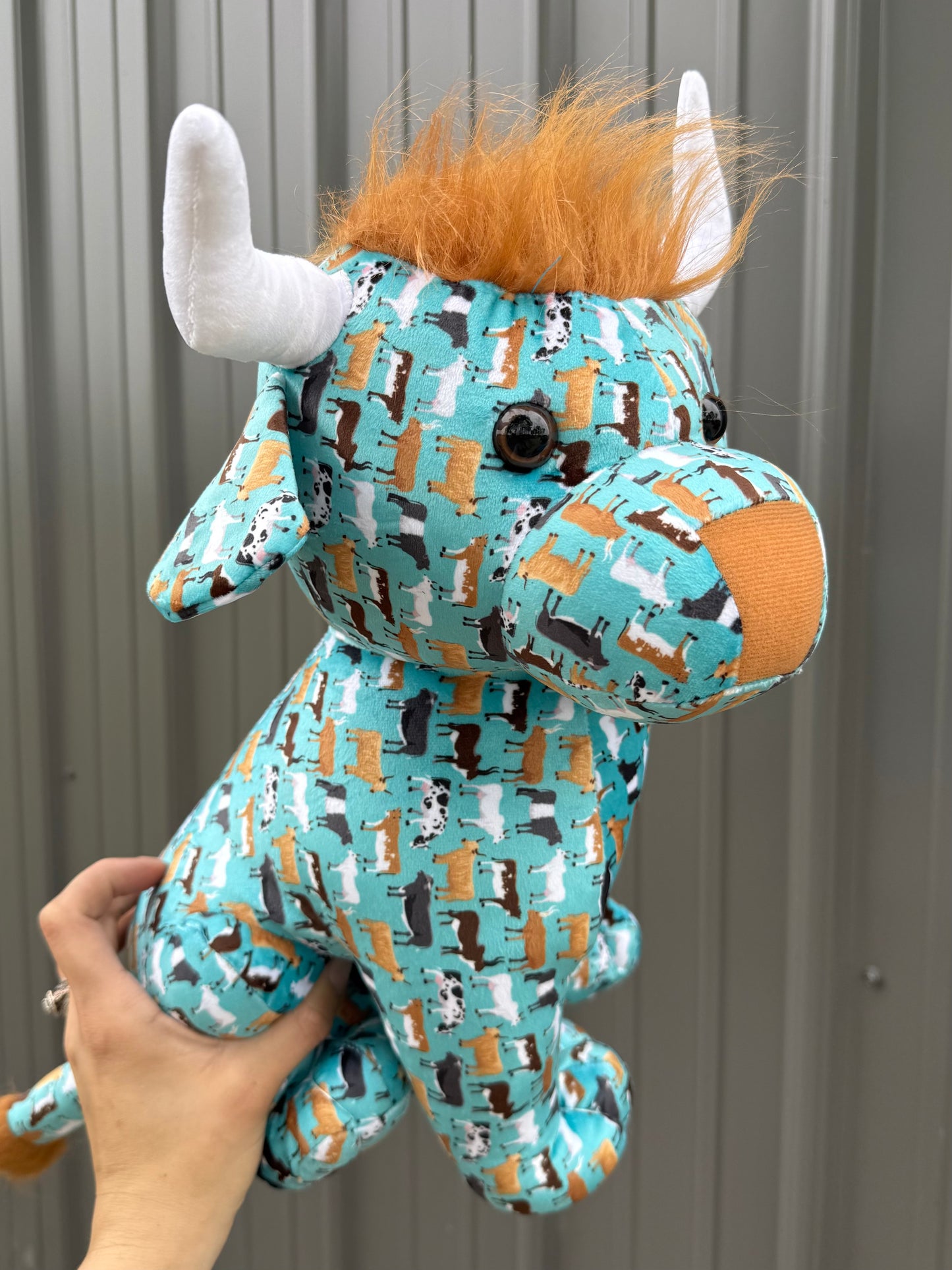 Large Plushie Turquoise Cows Sitting Bull