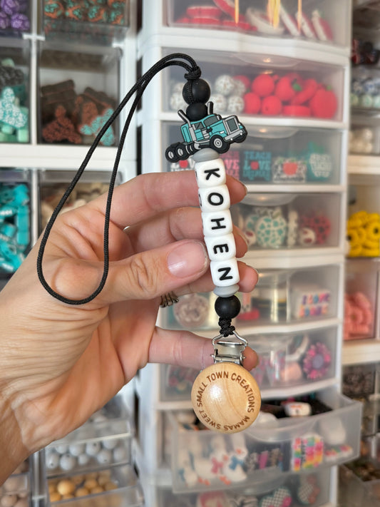 Turquoise Semi Custom Name Pacifier Holder