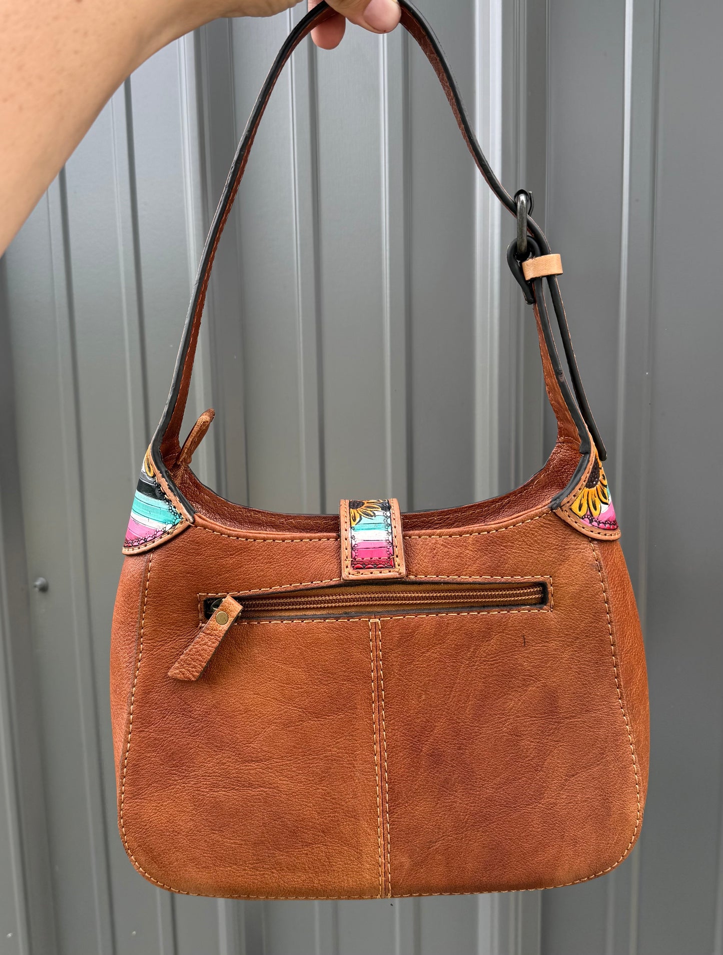 Colorful Sunflower Tooled Genuine Cowhide Purse