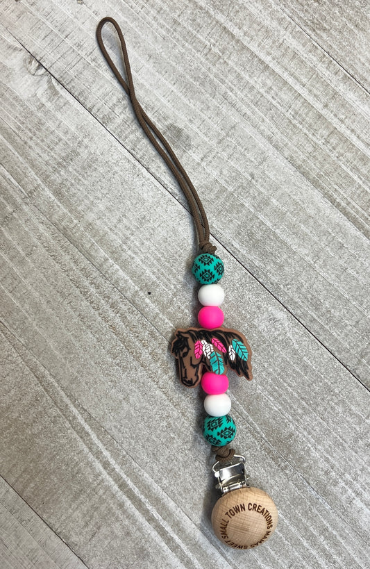 Pink/ Turquoise Aztec Horse Pacifier Holder