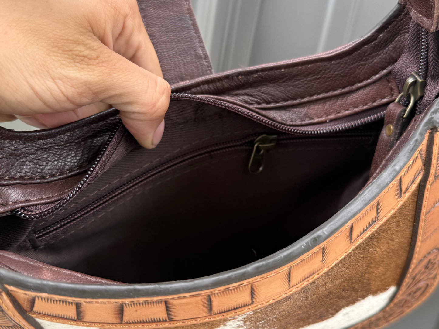 Tooled Genuine Brown Cowhide Purse
