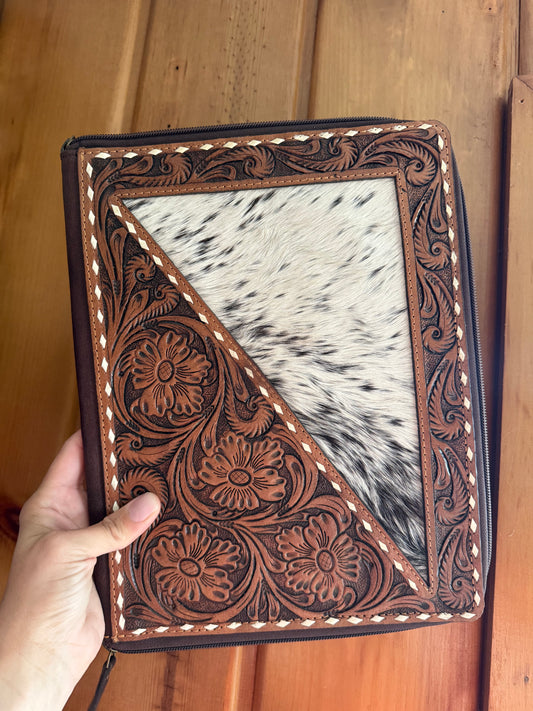 Tooled Leather Cowhide Slant Planner