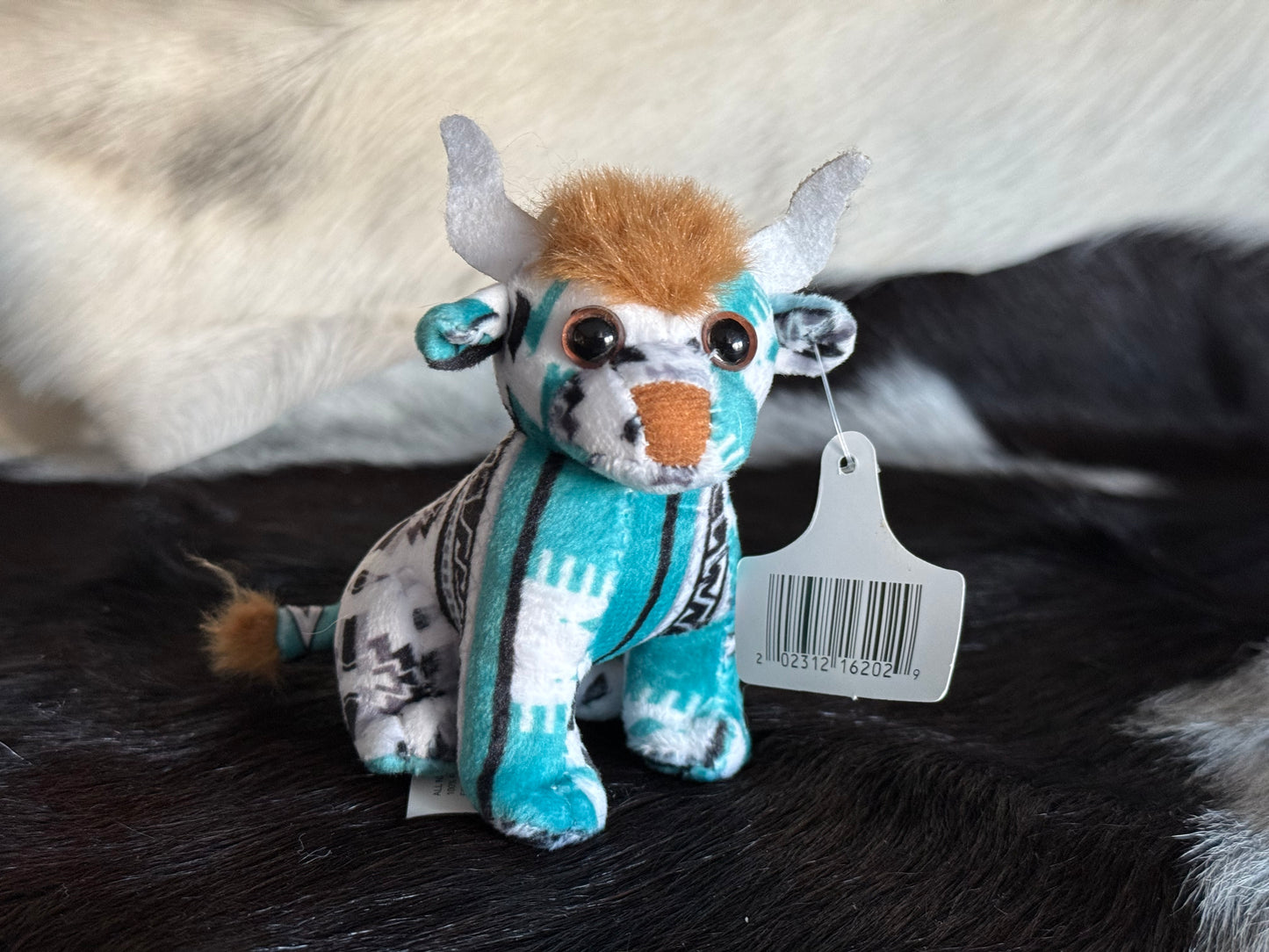Mini Sitting Bull Cow Aztec Cowhide Plushie