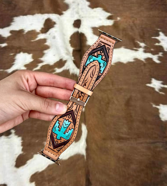Genuine Thunderbird Tooled Leather  a p p l e watch band