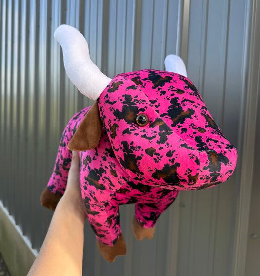 Large Plushie Pink Cowhide Long Horn