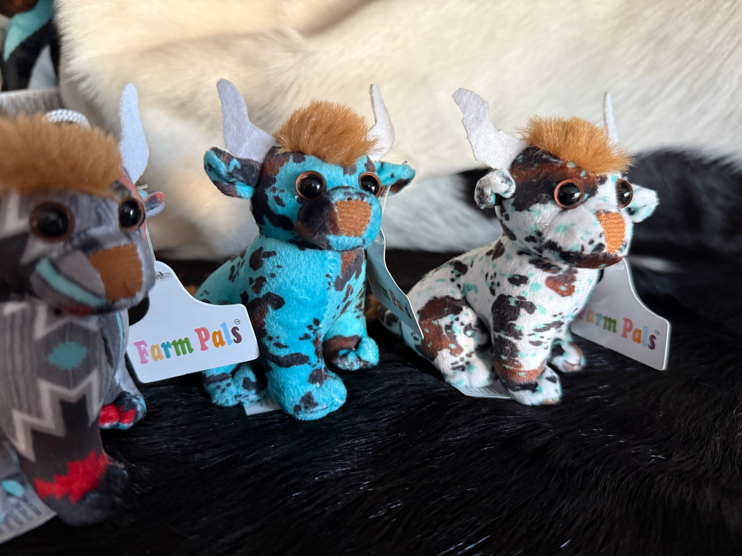 Mini Sitting Bull Cow Aztec Cowhide Plushie