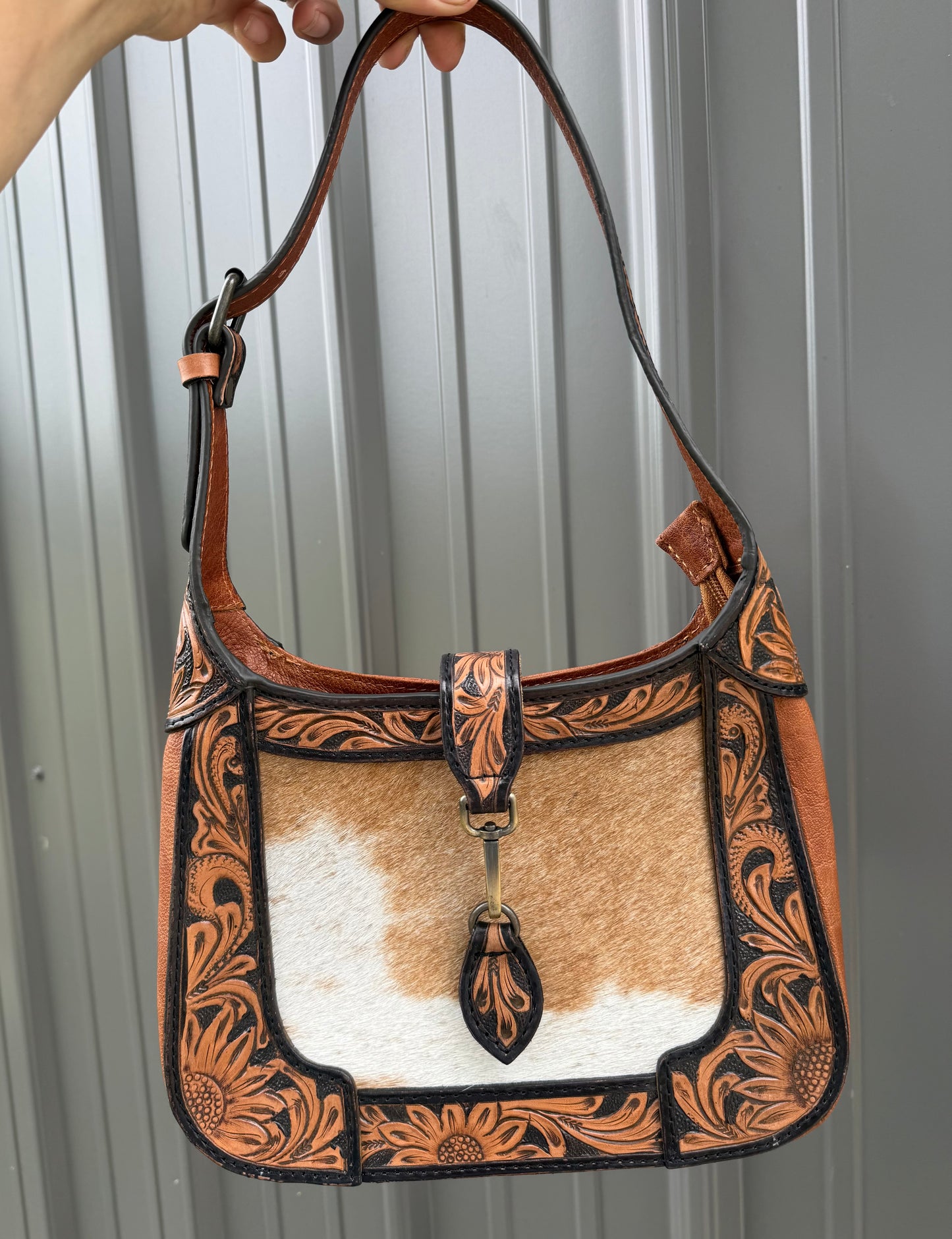Tooled Genuine Brown Cowhide Purse