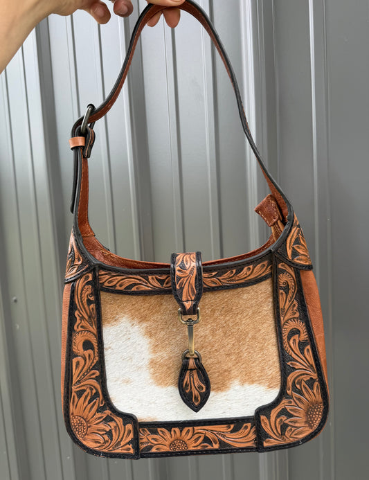 Tooled Genuine Brown Cowhide Purse