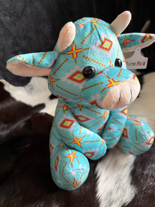 Turquoise Aztec Sitting Cow Plushie