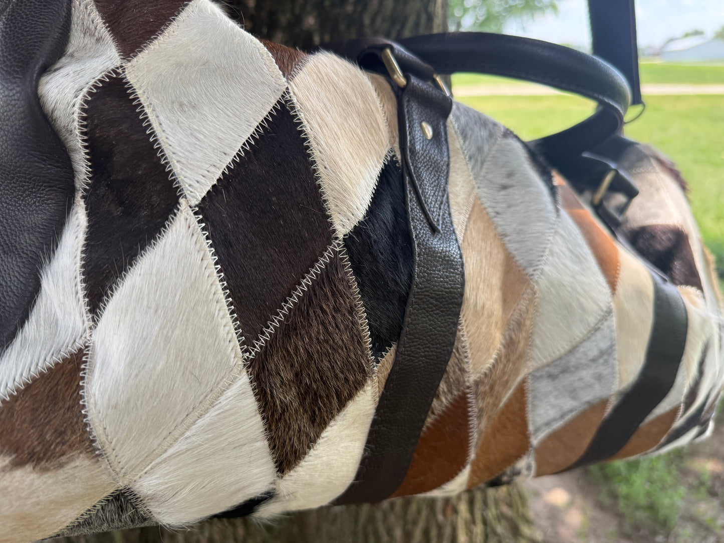 Large Cowhide Diamond Duffel Bag