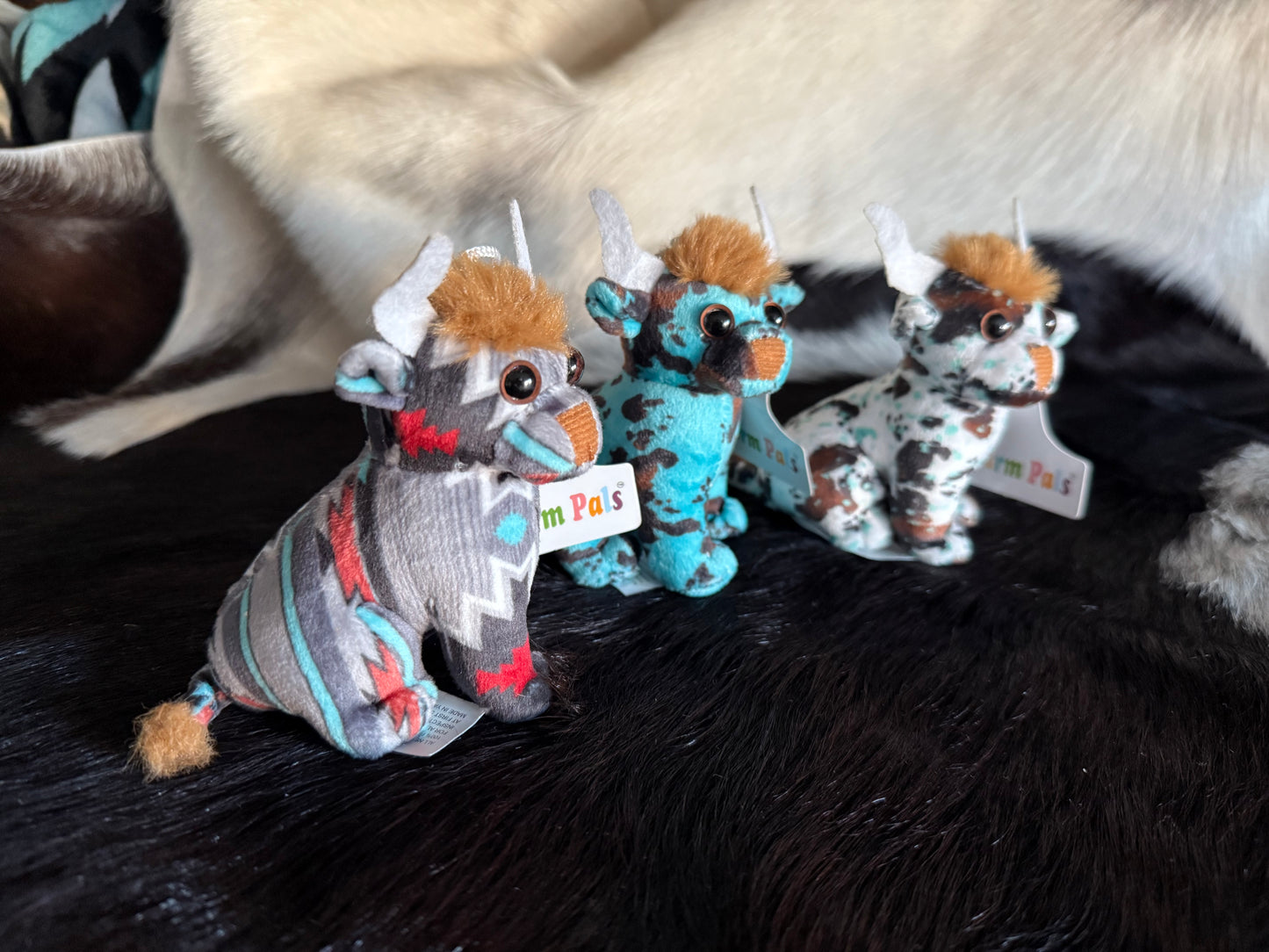 Mini Sitting Bull Cow Aztec Cowhide Plushie