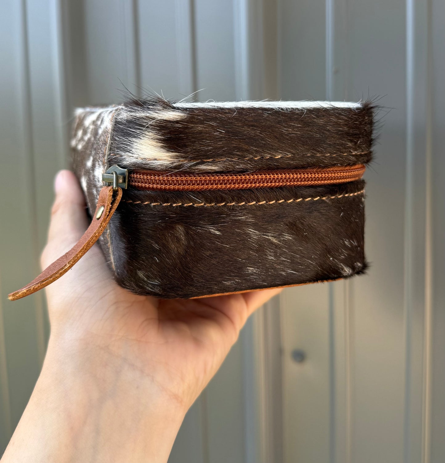 Dark Brown Spotted Cowhide Rectangle Jewelry Zipper Box