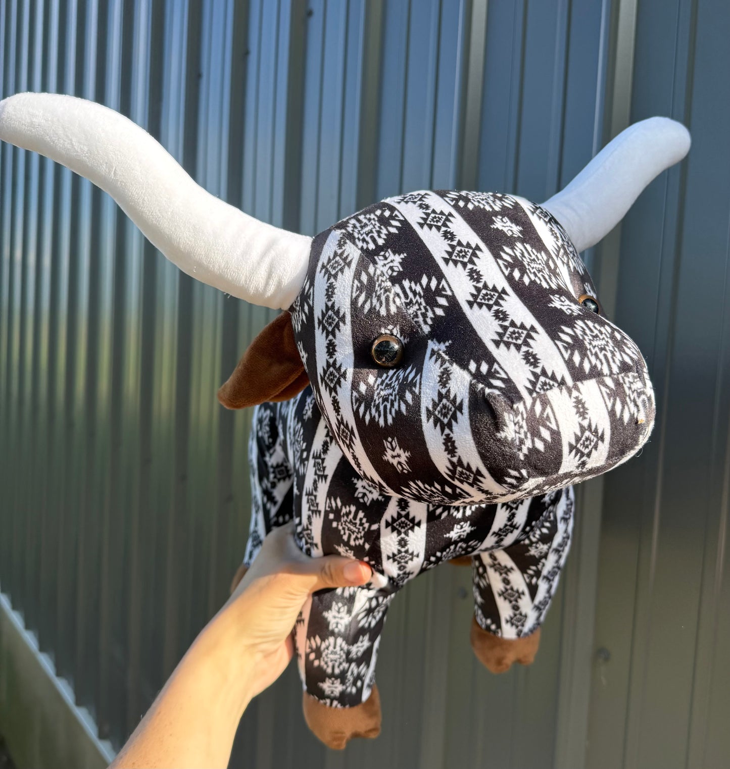 Large Plushie Black and White Aztec Long Horn Plushie