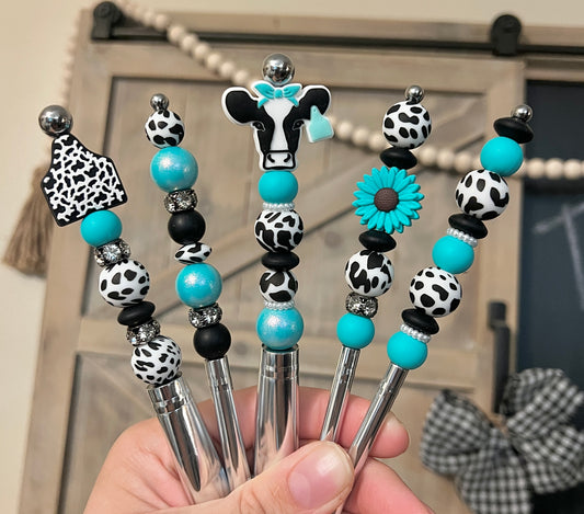 Turquoise and Cows Makeup Brush Set