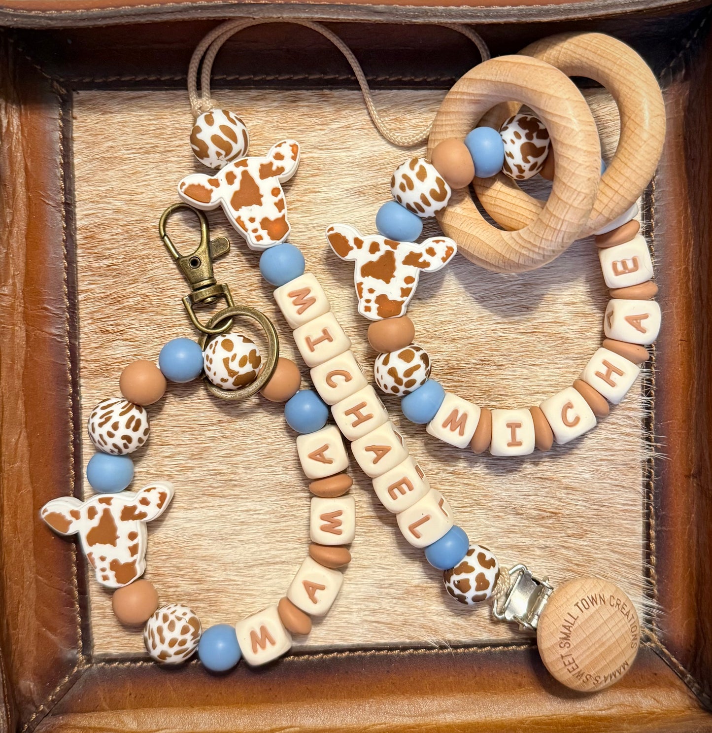 Brown Cow Dusty Blue Custom Name