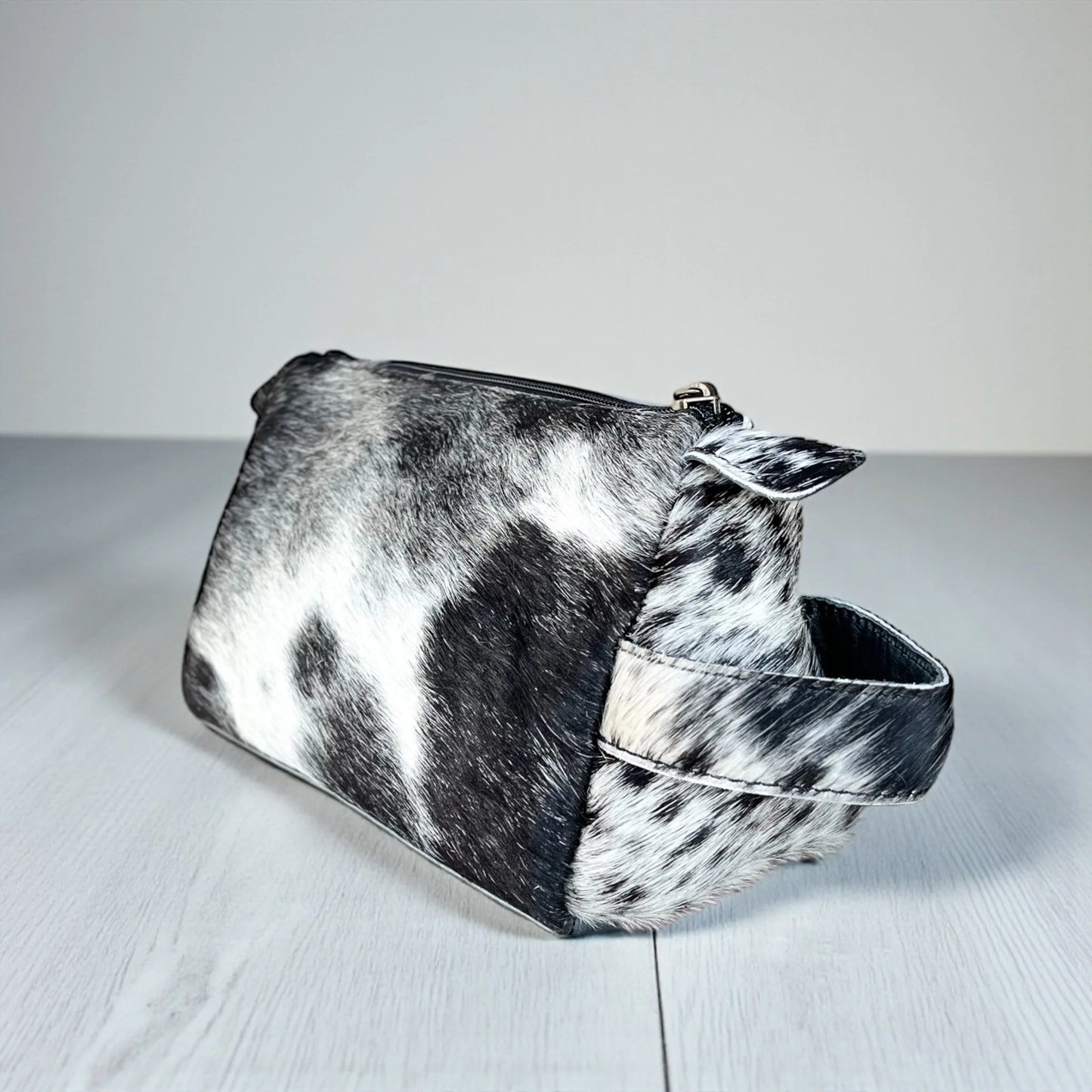 All Black Cowhide Makeup Cosmetic Bag