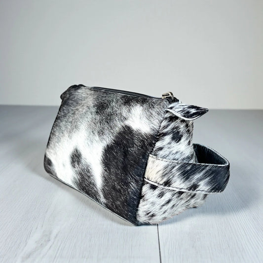 All Black Cowhide Makeup Cosmetic Bag