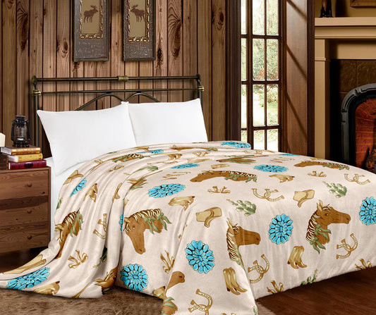 Horse Turquoise Boots Horseshoe Super Plush King Blanket