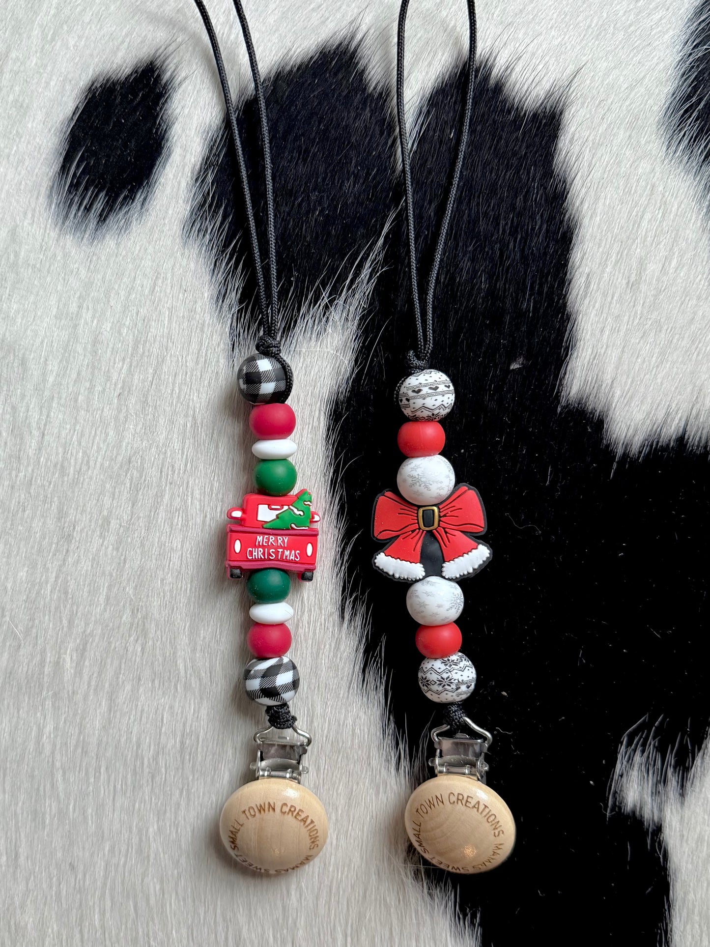 Red Truck Santa Bow Pacifier Holder