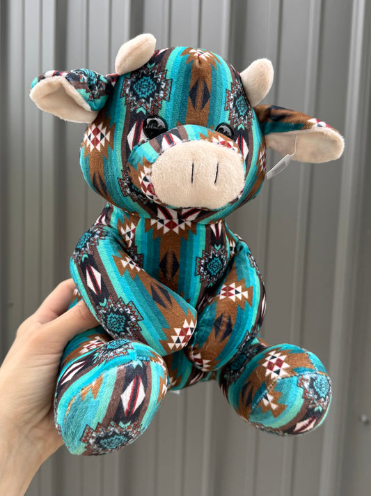 Teal Brown Aztec Sitting Cow Plushie