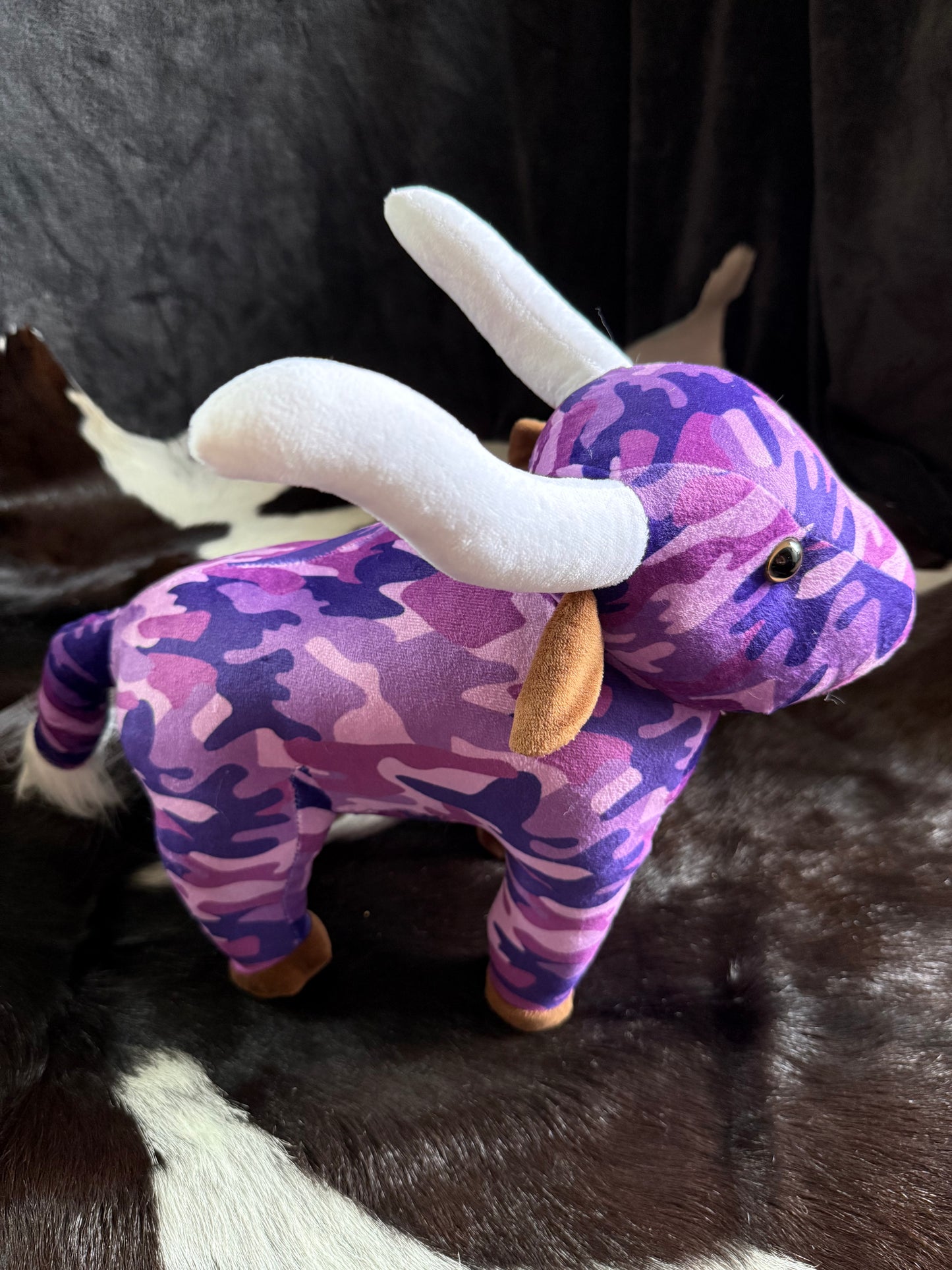Purple Camo Long Horn Cow Plushie