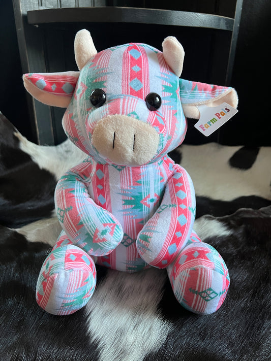 Pink/Turquoise Aztec Sitting Cow Plushie